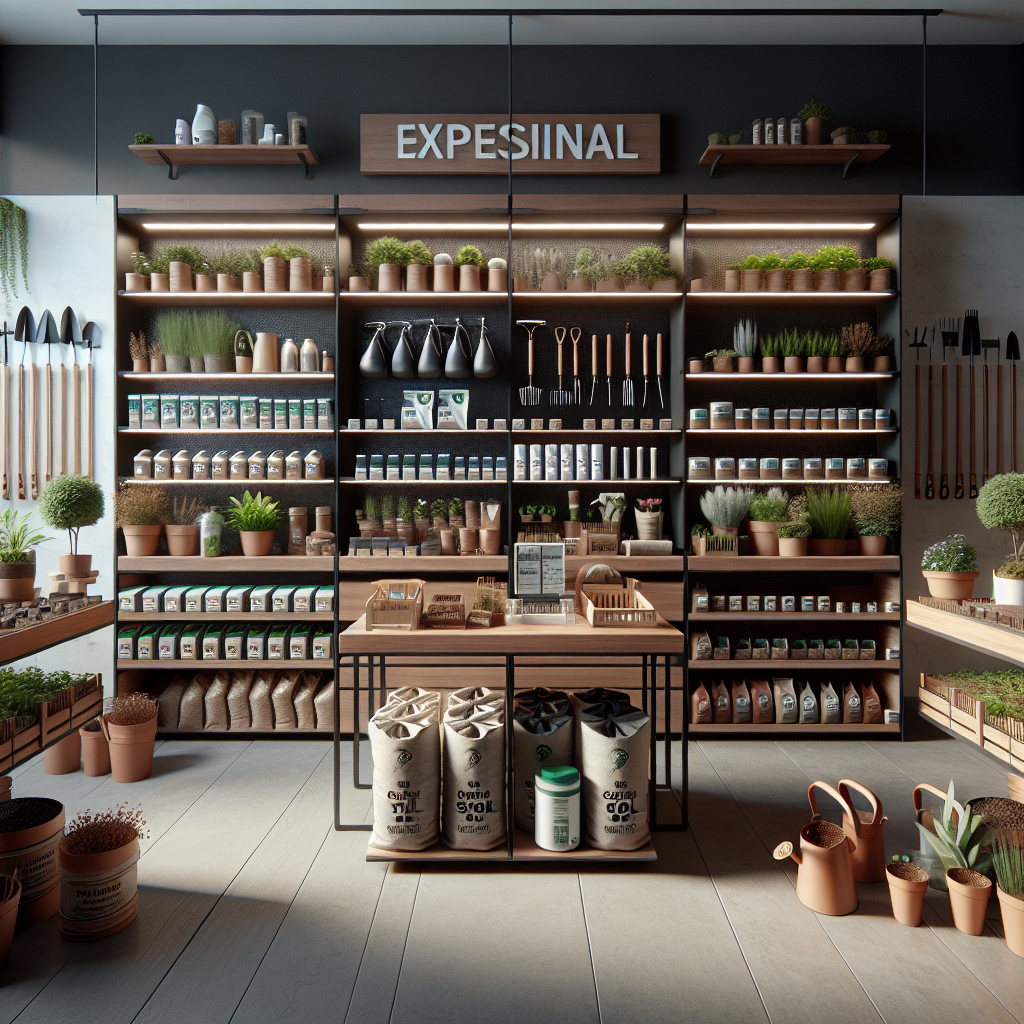 Professional garden store maintenance and supplies station with expert organization